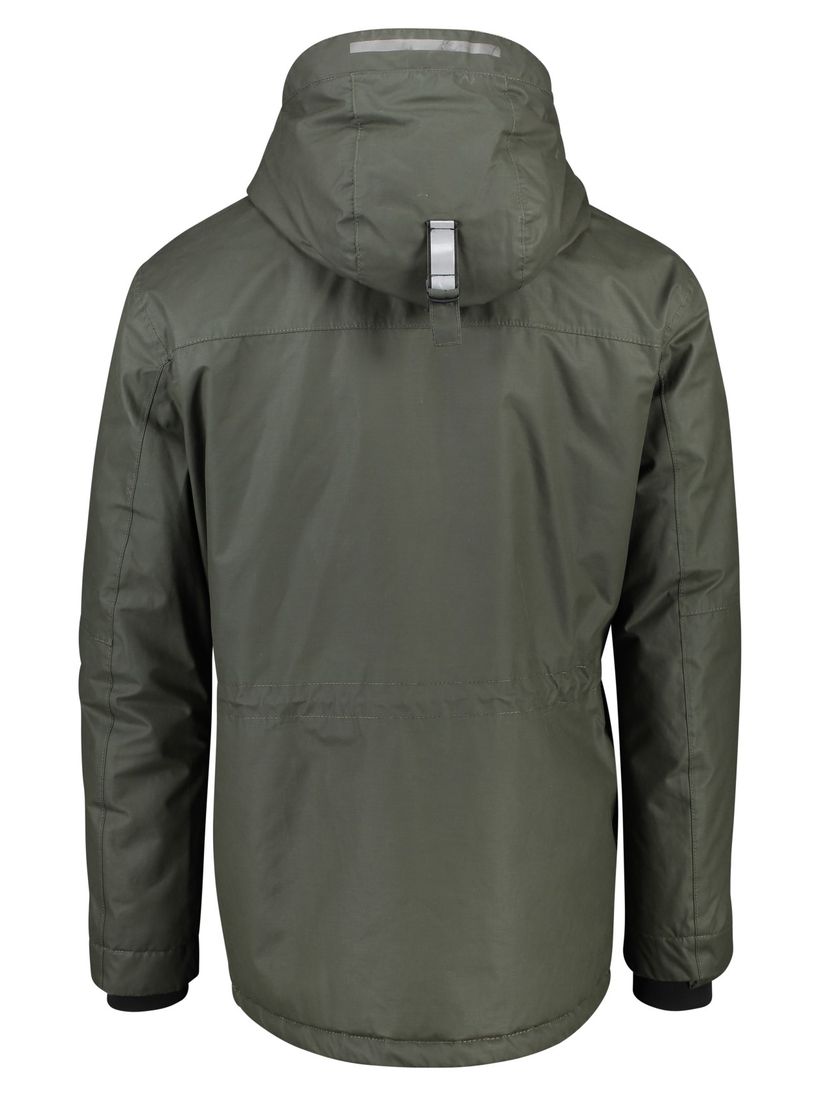 Camel Active winterjas groen effen rits + knoop wijde fit afneembare capuchon