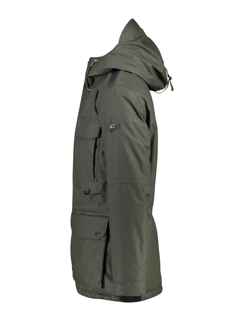 Camel Active winterjas groen effen rits + knoop wijde fit afneembare capuchon