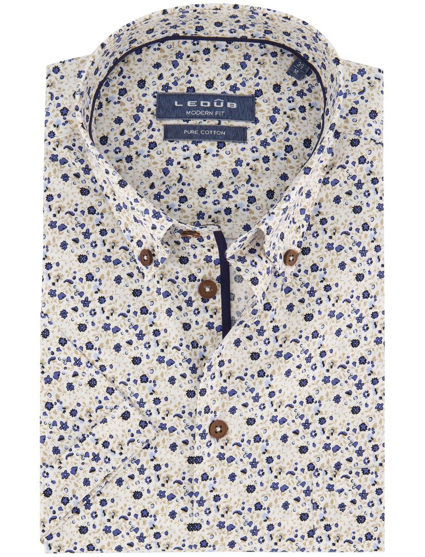 Ledub overhemd Modern Fit blauw dessin korte mouw