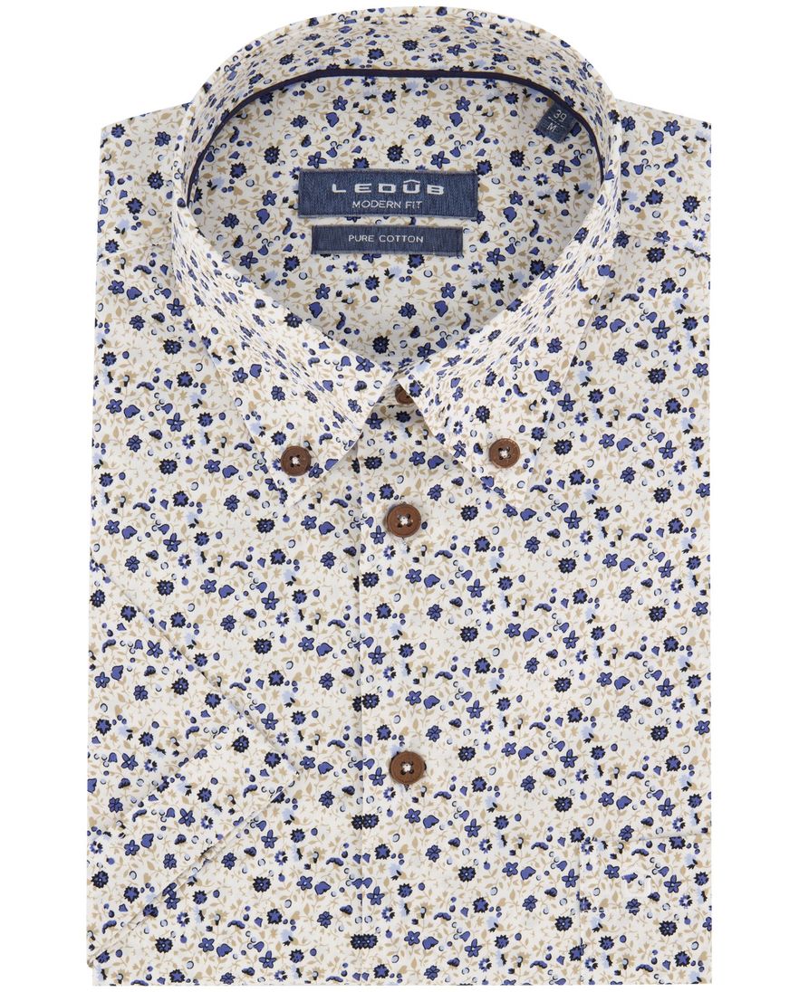 Ledub overhemd Modern Fit blauw dessin korte mouw