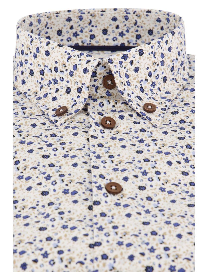 Ledub overhemd Modern Fit blauw dessin korte mouw