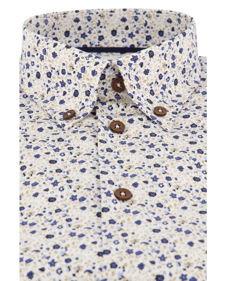 Ledub overhemd Modern Fit blauw dessin korte mouw