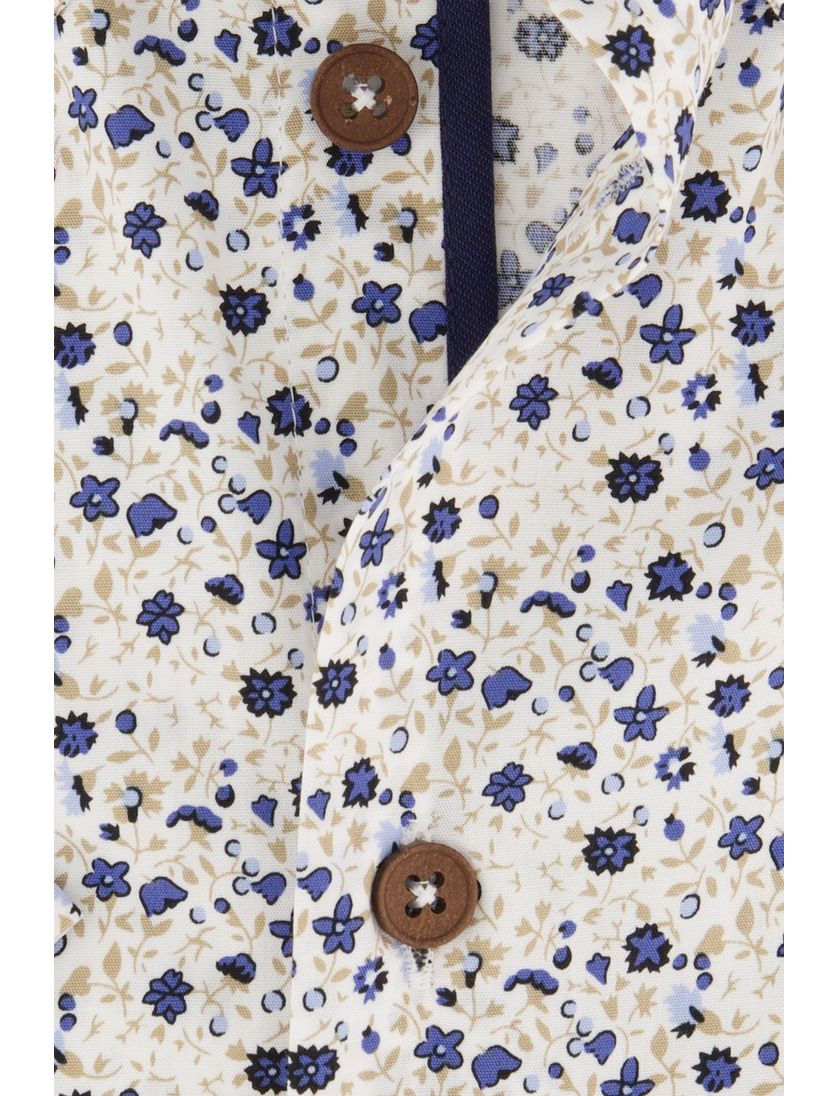 Ledub overhemd Modern Fit blauw dessin korte mouw