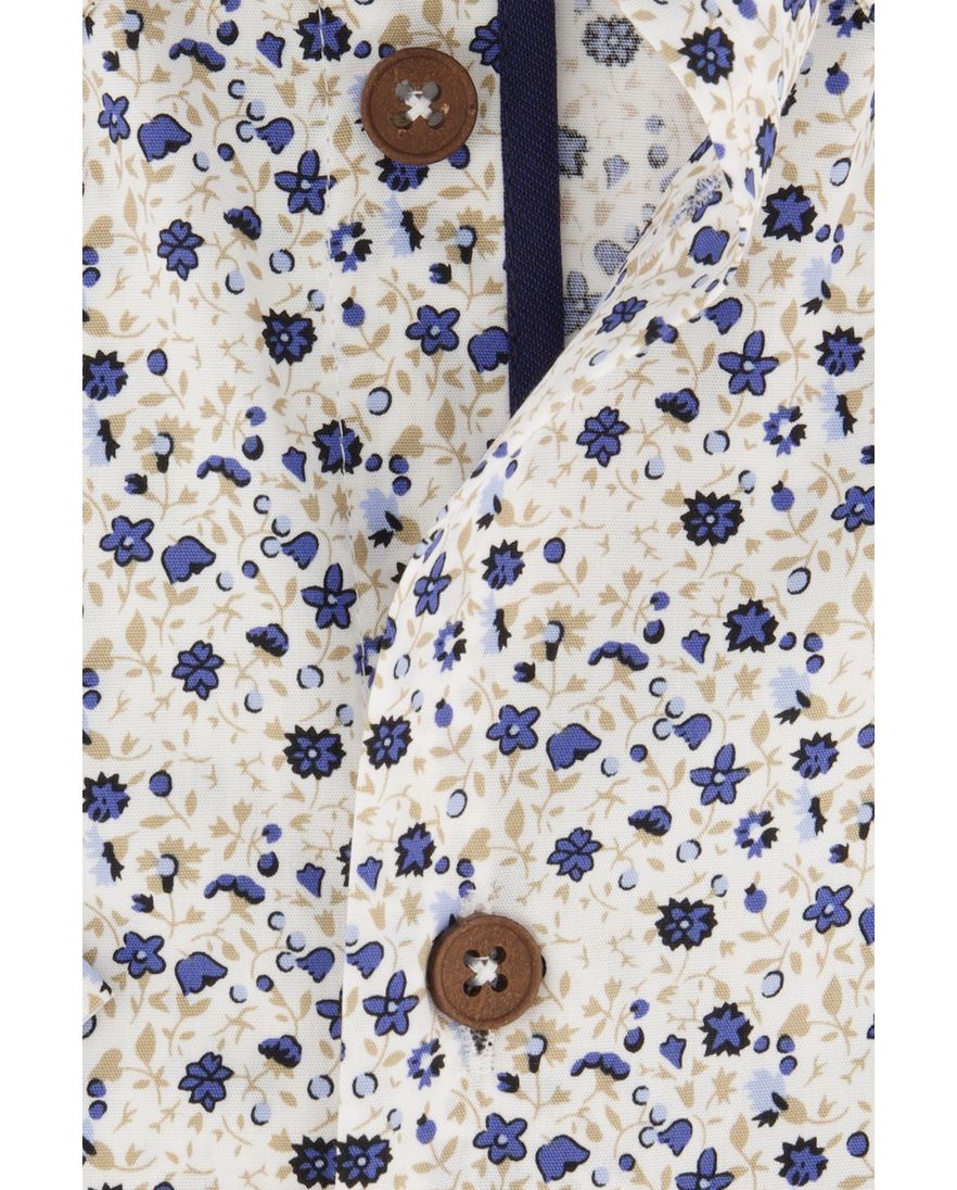 Ledub overhemd Modern Fit blauw dessin korte mouw