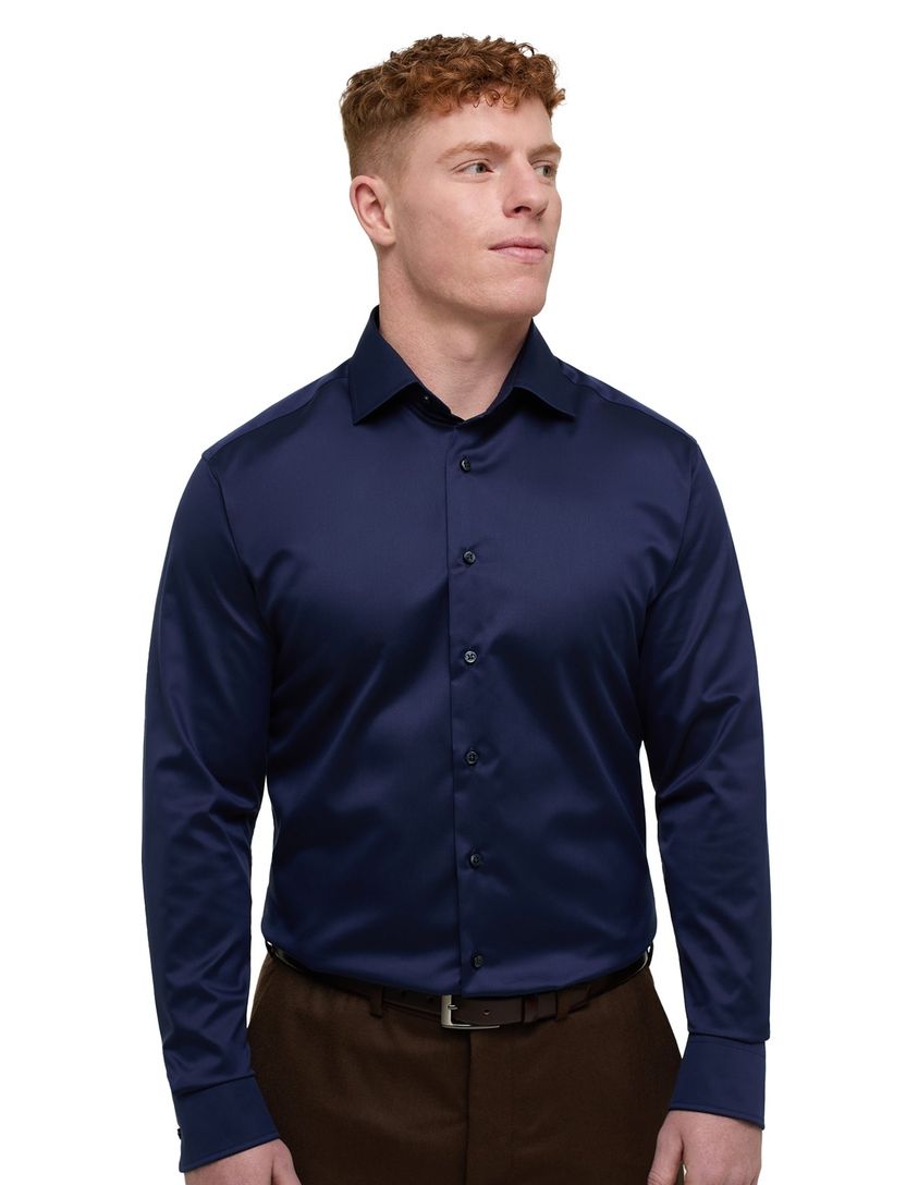 Eterna overhemd normale fit donkerblauw katoen