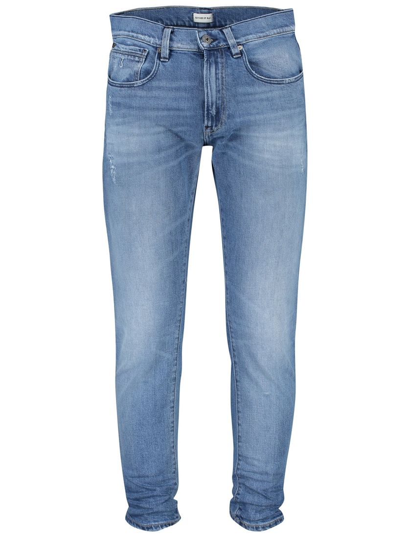 Butcher of Blue pantalon lichtblauw effen denim, katoen