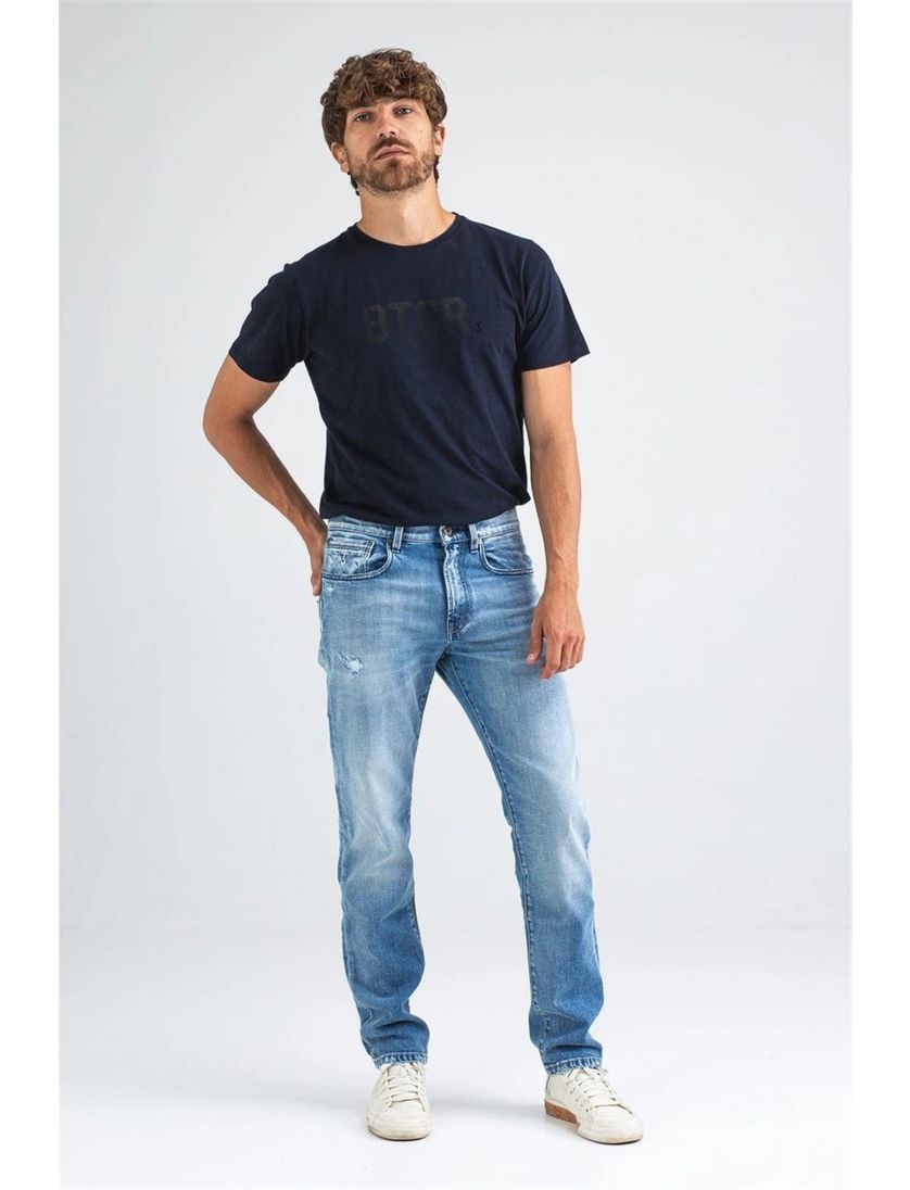 Butcher of Blue pantalon lichtblauw effen denim, katoen