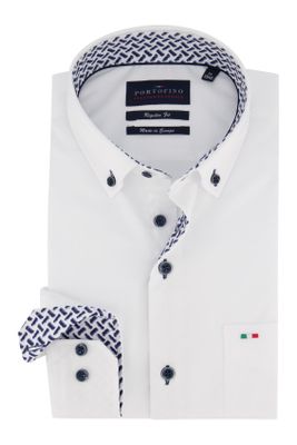 Portofino Regular Fit overhemd Portofino wit contrast knopen