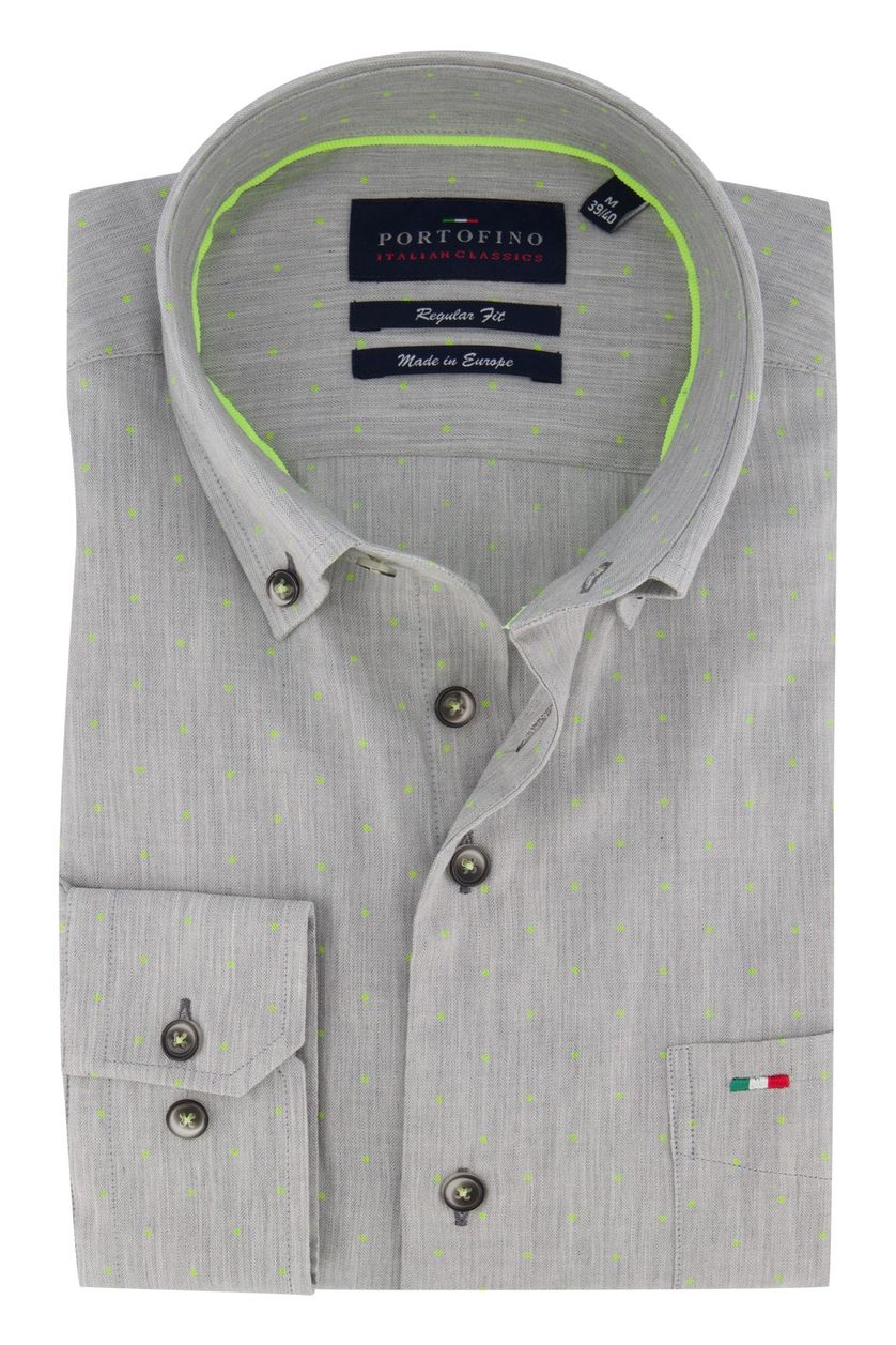 Portofino overhemd grijs dessin Regular Fit