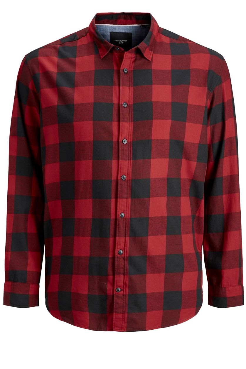 Jack & Jones casual overhemd Plus Size rood geruit katoen wijde fit
