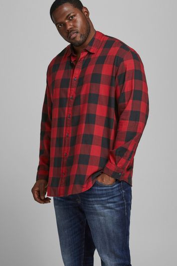 casual overhemd Jack & Jones Plus Size rood geruit katoen wijde fit 
