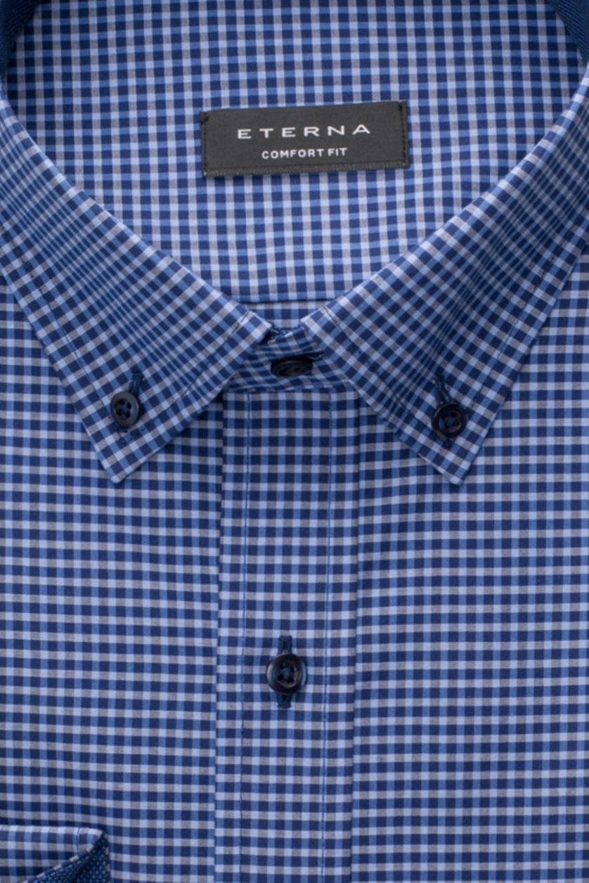 Eterna business overhemd Comfort Fit blauw geblokt katoen wijde fit