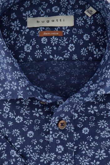 Bugatti korte mouw overhemd navy bloemenprint