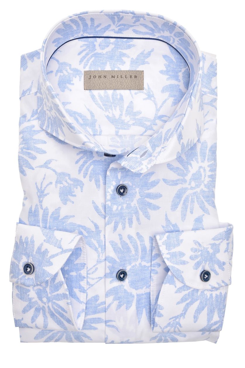 John Miller business overhemd Slim Fit lichtblauw geprint katoen