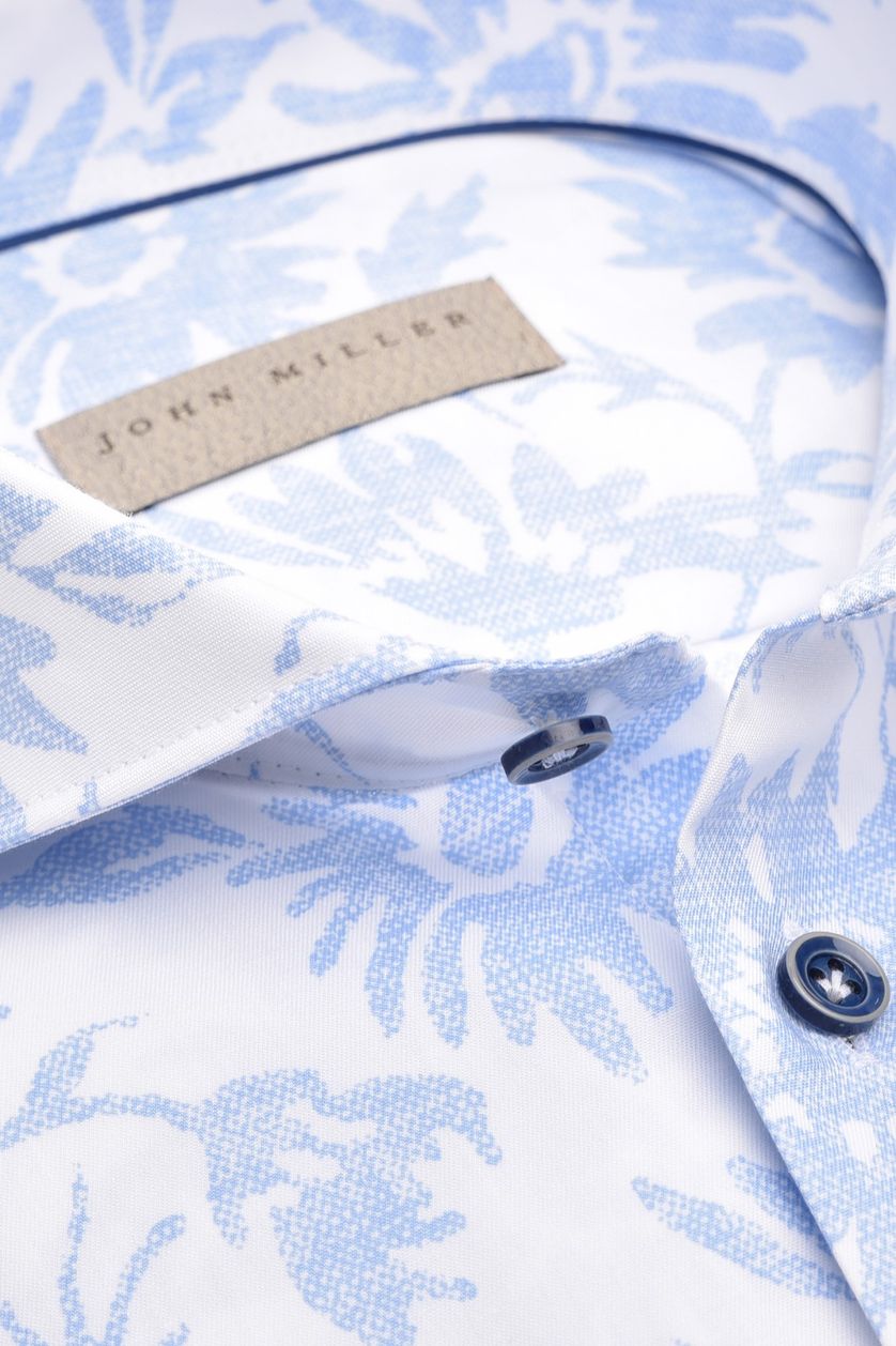 John Miller business overhemd Slim Fit lichtblauw geprint katoen