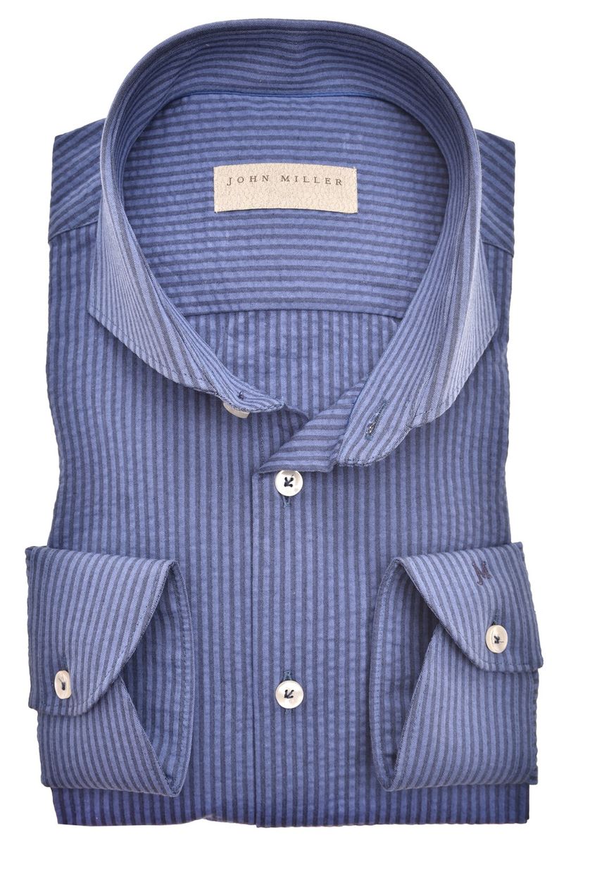 John Miller business overhemd John Miller Slim Fit slim fit donkerblauw gestreept katoen