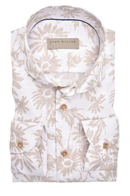 John Miller Overhemd John Miller strijkvrij bloemenprint beige