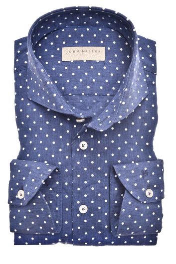 John Miller business overhemd John Miller Slim Fit slim fit donkerblauw geprint linnen