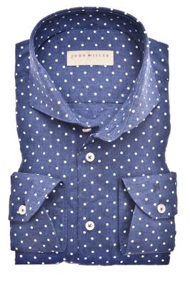 John Miller John Miller business overhemd John Miller Slim Fit slim fit donkerblauw geprint linnen