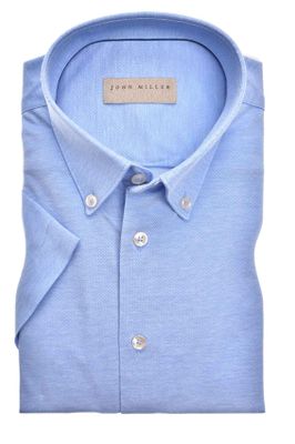 John Miller John Miller overhemd korte mouw John Miller Slim Fit slim fit blauw effen katoen