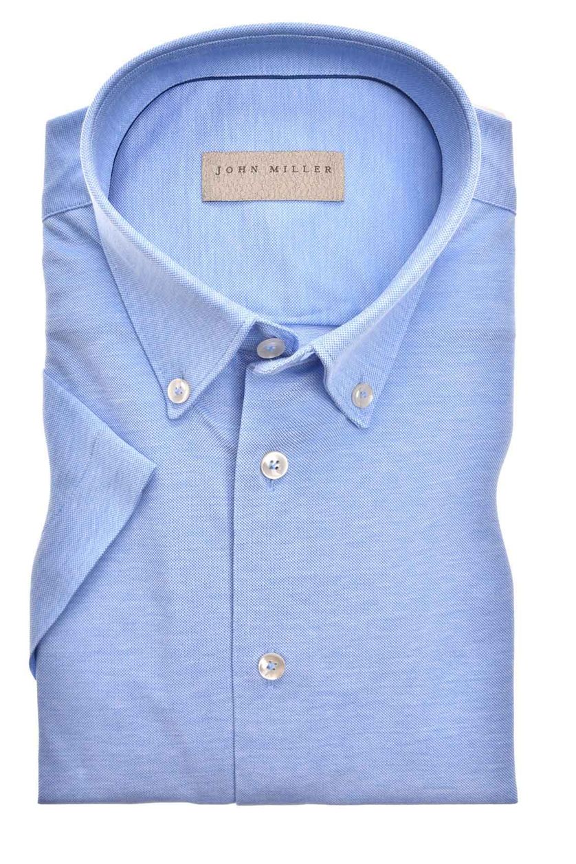 John Miller overhemd korte mouw John Miller Slim Fit slim fit blauw effen katoen