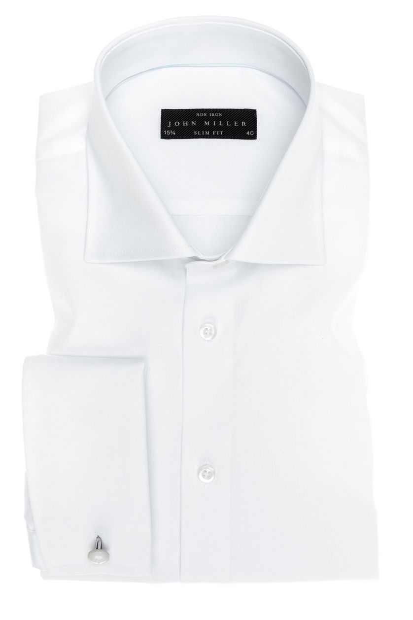 John Miller zakelijk heren overhemd slim fit wit effen katoen