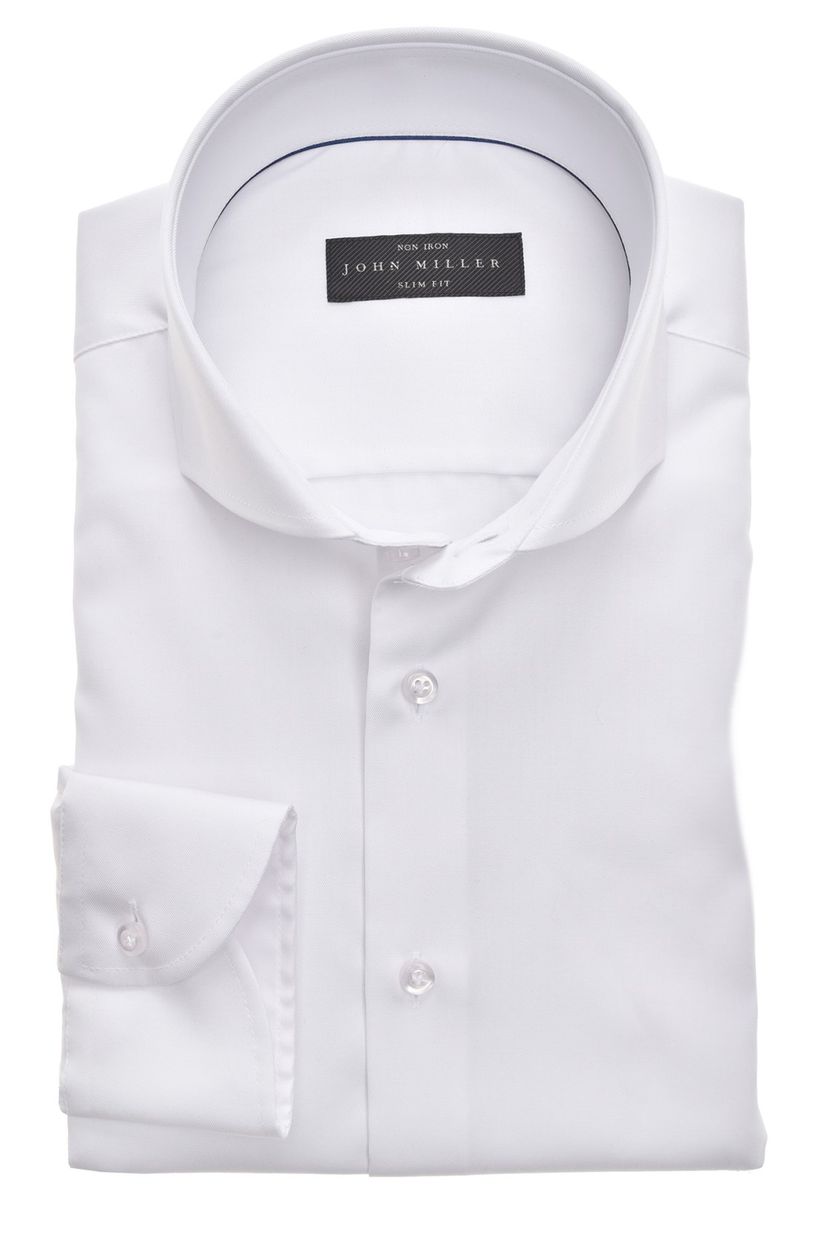 John Miller overhemd mouwlengte 7  wit strijkvrij katoen Slim Fit