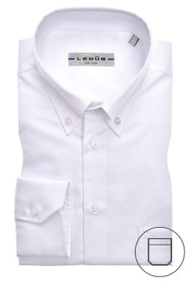 Ledub Moderne fit Ledub wit strijkvrij overhemd met borstzak