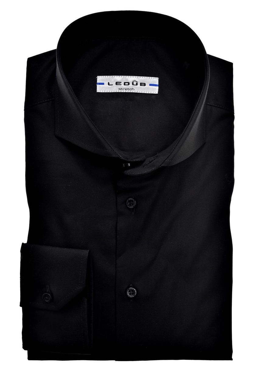 Ledub overhemd zwart Modern Fit met cutaway boord