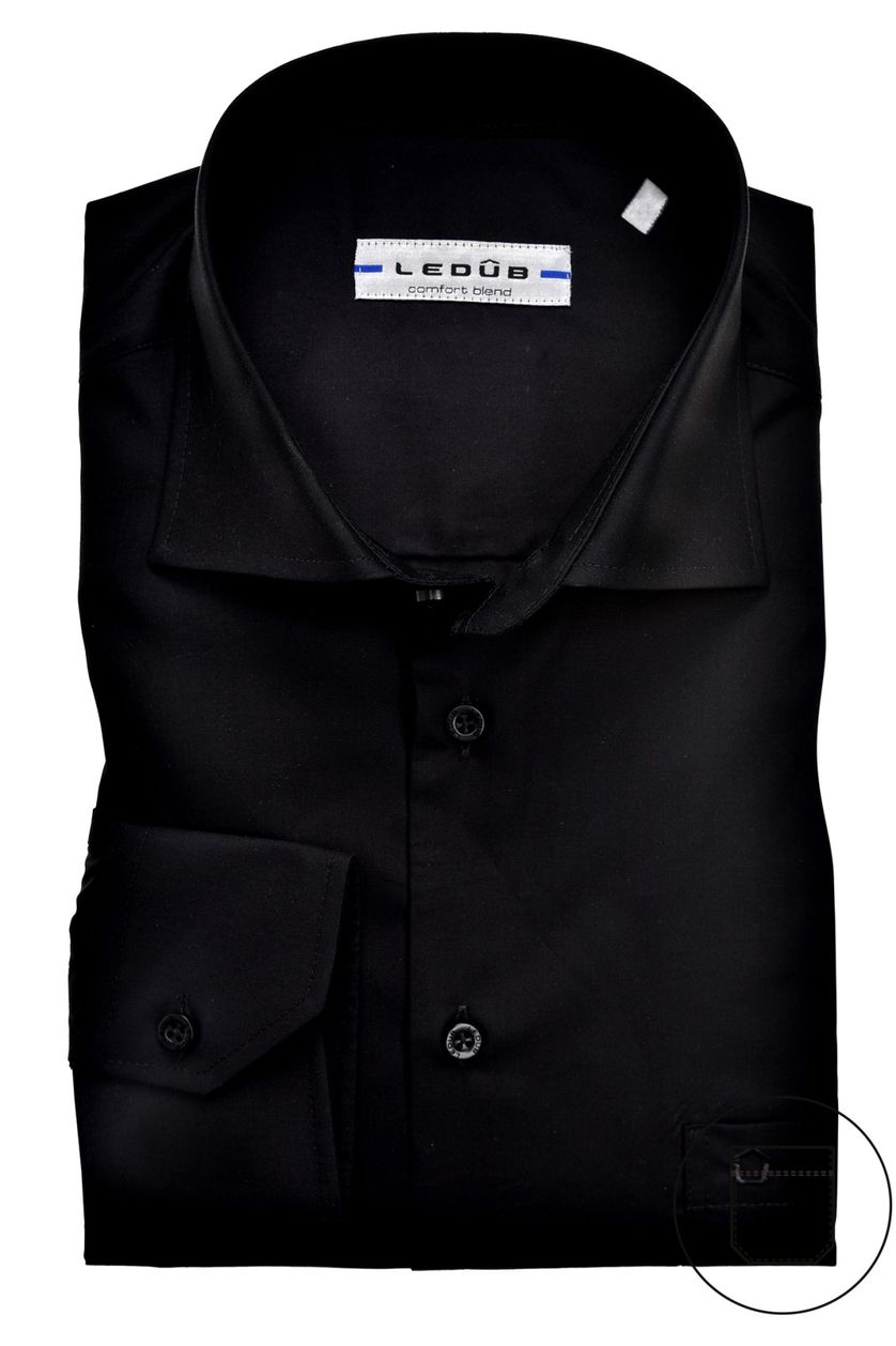 Ledub overhemd Modern Fit zwart stretch