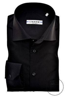 Ledub Ledub overhemd Modern Fit zwart met borstzak