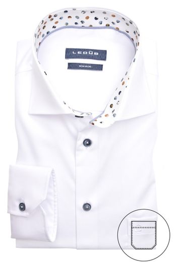 Overhemd Ledub Modern Fit wit strijkvrij