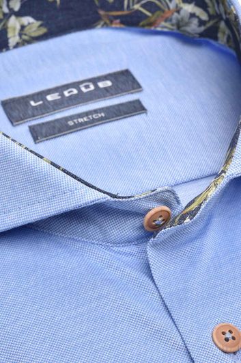 Ledub Slim Fit overhemd blauw stretch met wide cutaway boord