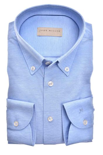 John Miller business overhemd Slim Fit blauw effen katoen button-down boord