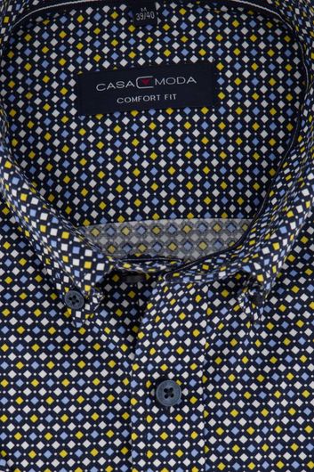 Overhemd kort mouw Casa Moda donkerblauw geel geprint