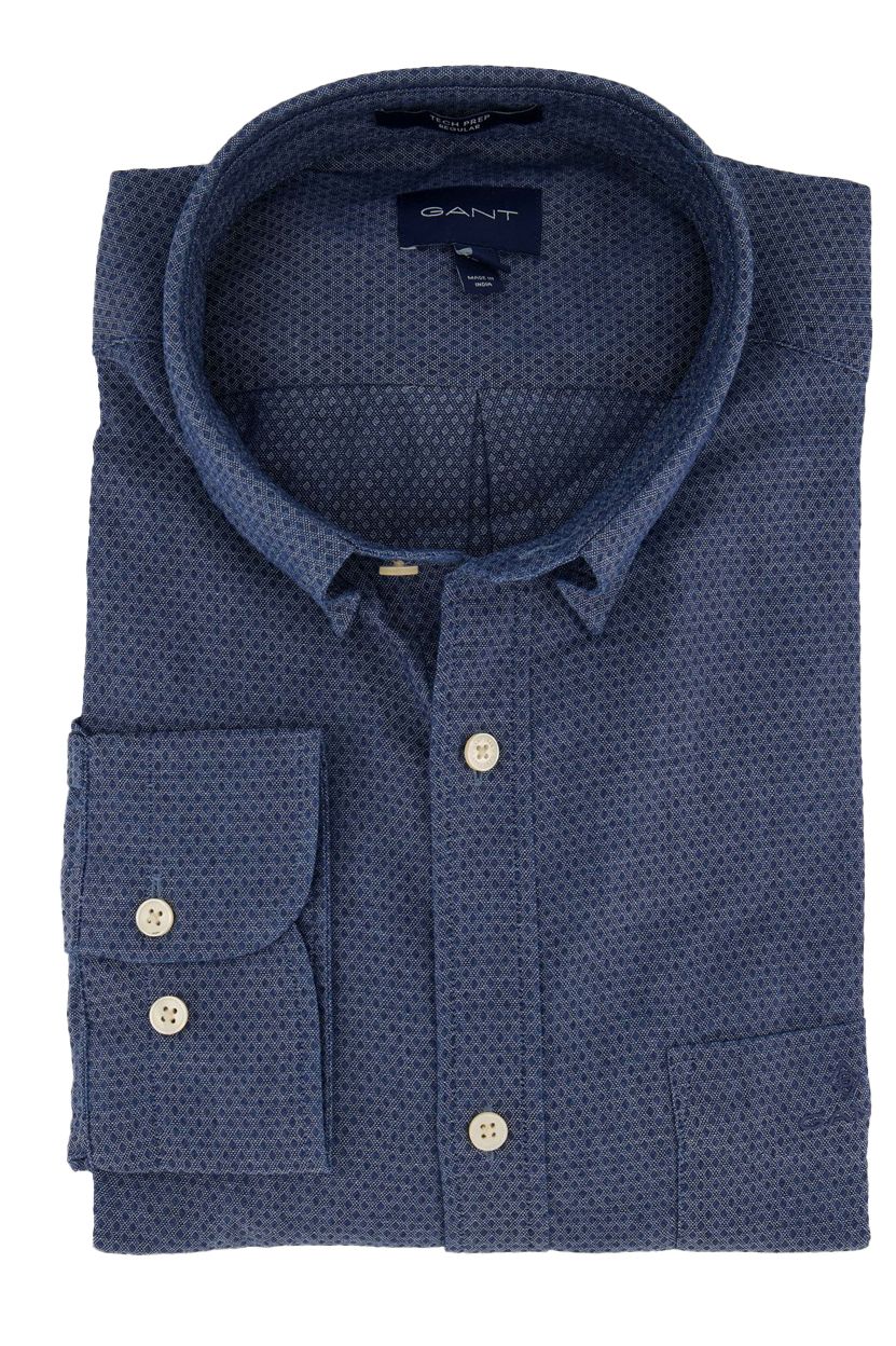 Gant casual overhemd normale fit donkerblauw geprint katoen