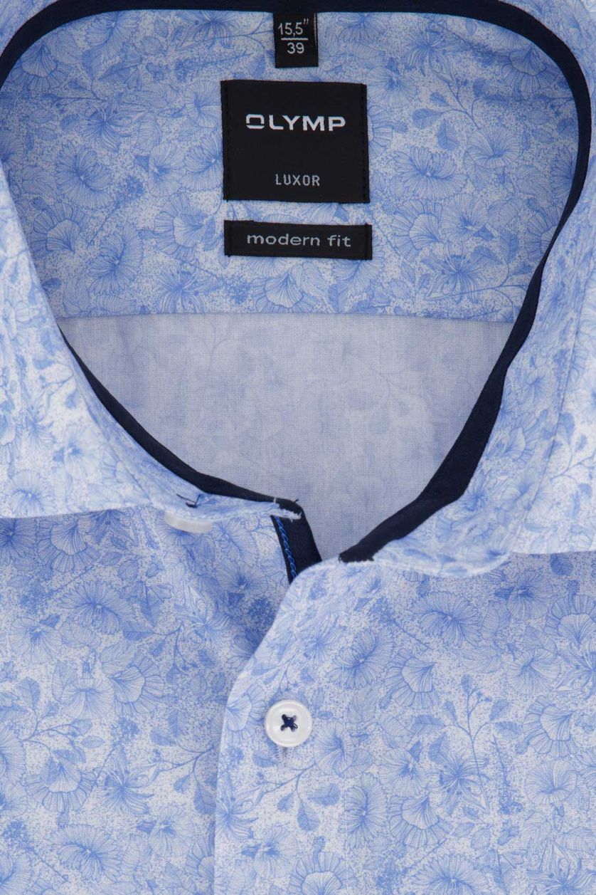 Overhemd korte mouwen lichtblauw Olymp bloemenprint