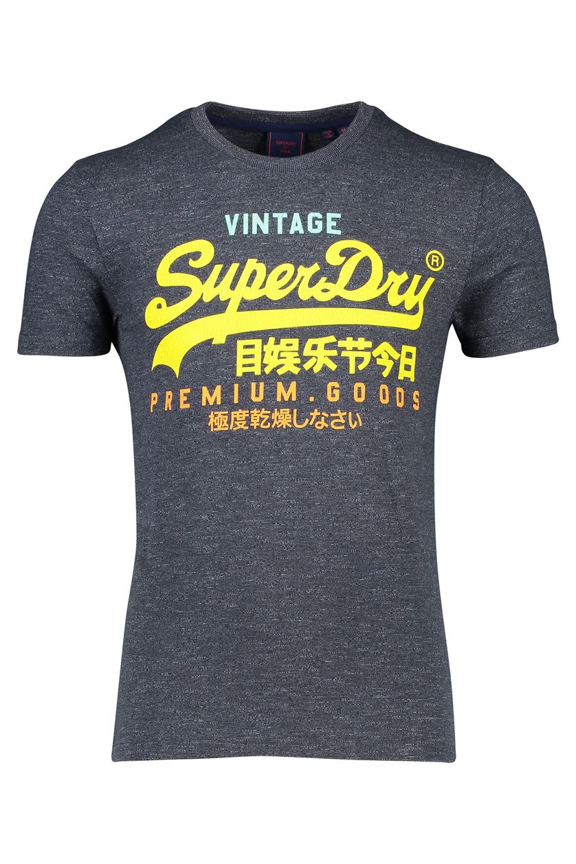 Donkerblauw t-shirt Superdry gemeleerd met opdruk