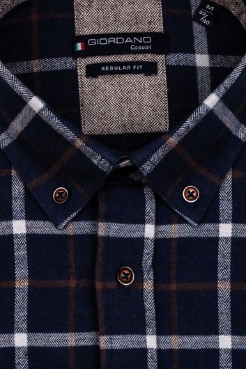 Giordano casual overhemd wijde fit donkerblauw geruit flanel
