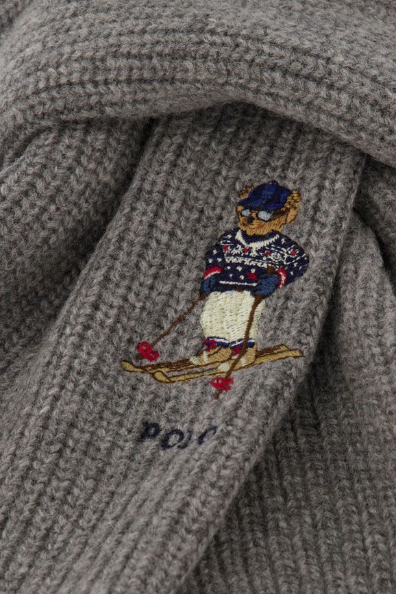 Ralph Lauren shawl wol met embleem grijs