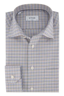 Eton Eton overhemd Classic Fit blauw beige geruit