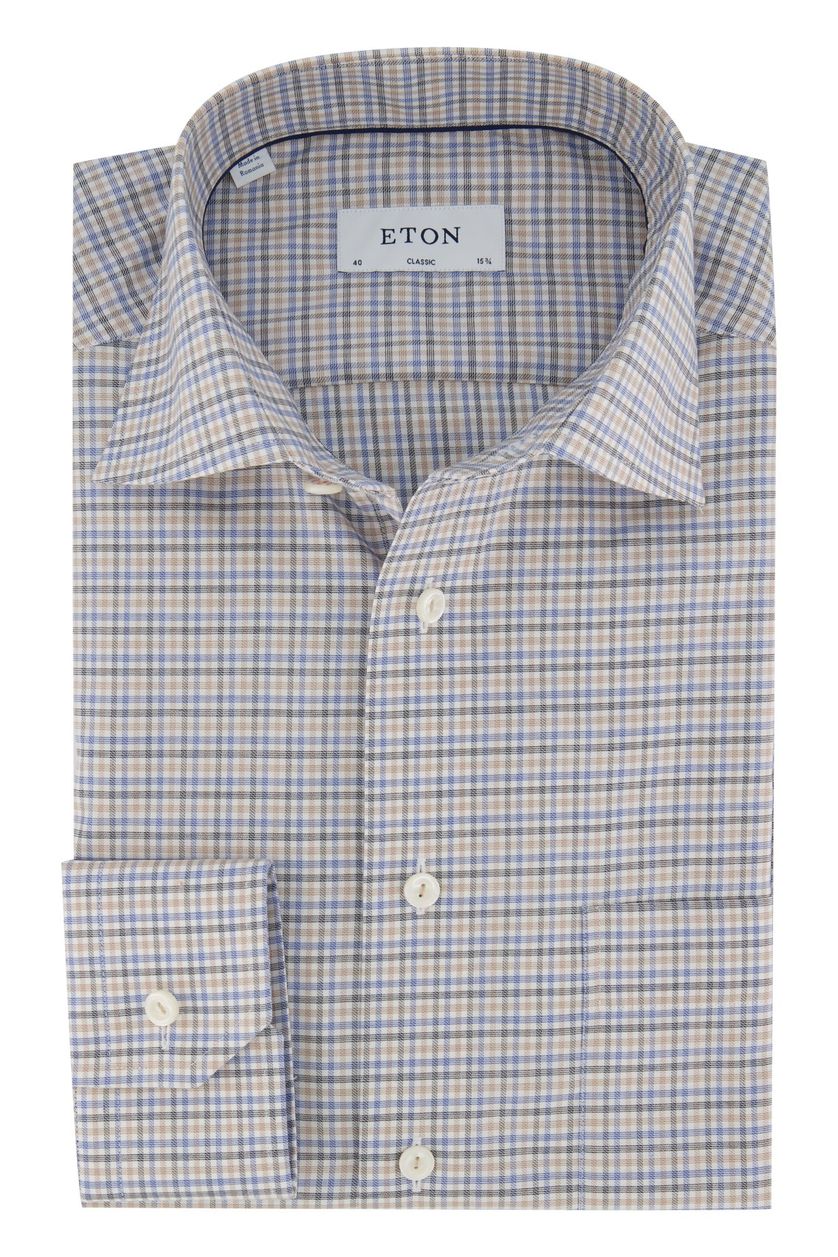 Eton overhemd Classic Fit blauw beige geruit
