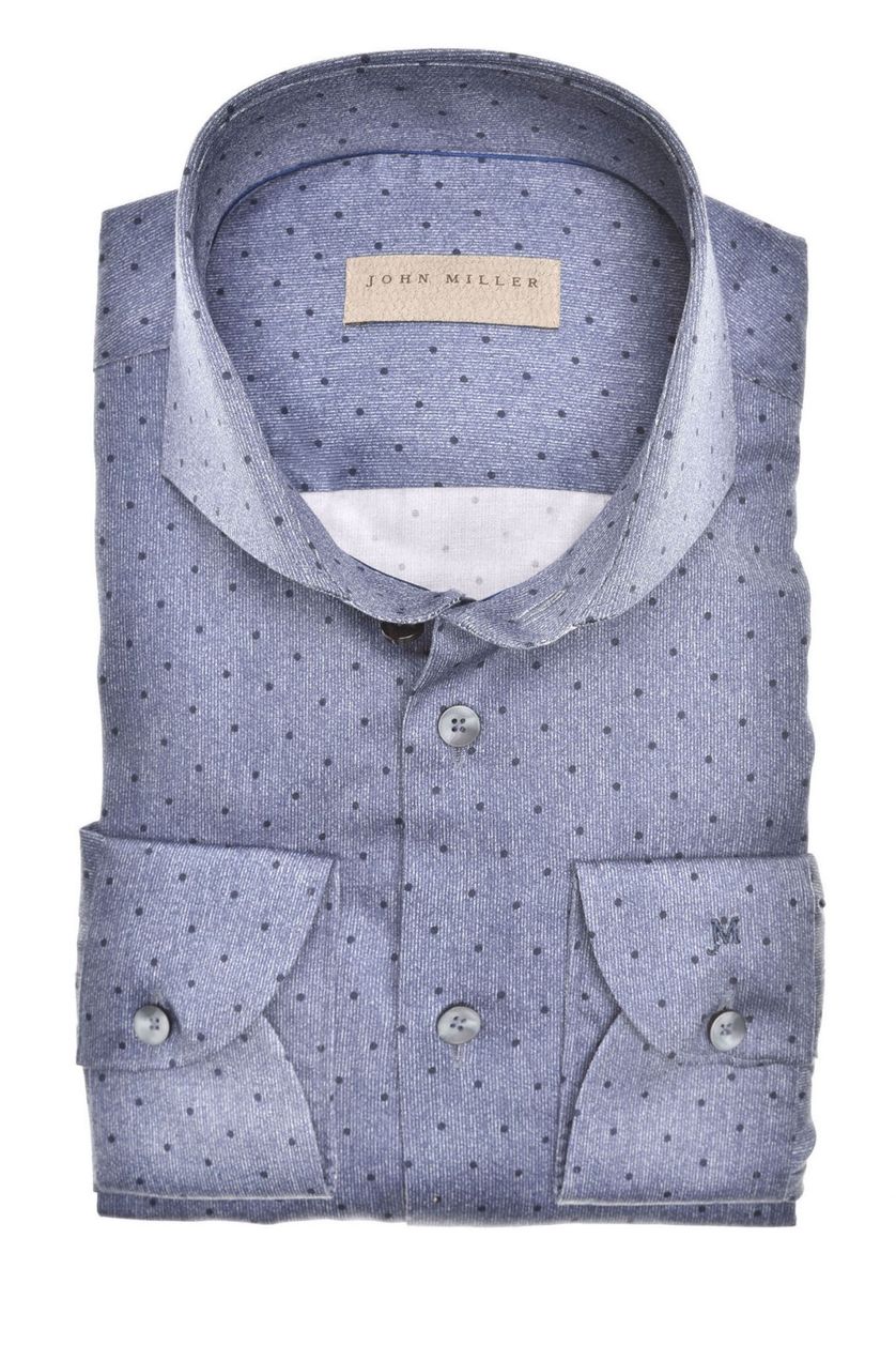 John Miller business overhemd John Miller Slim Fit slim fit donkerblauw geprint katoen
