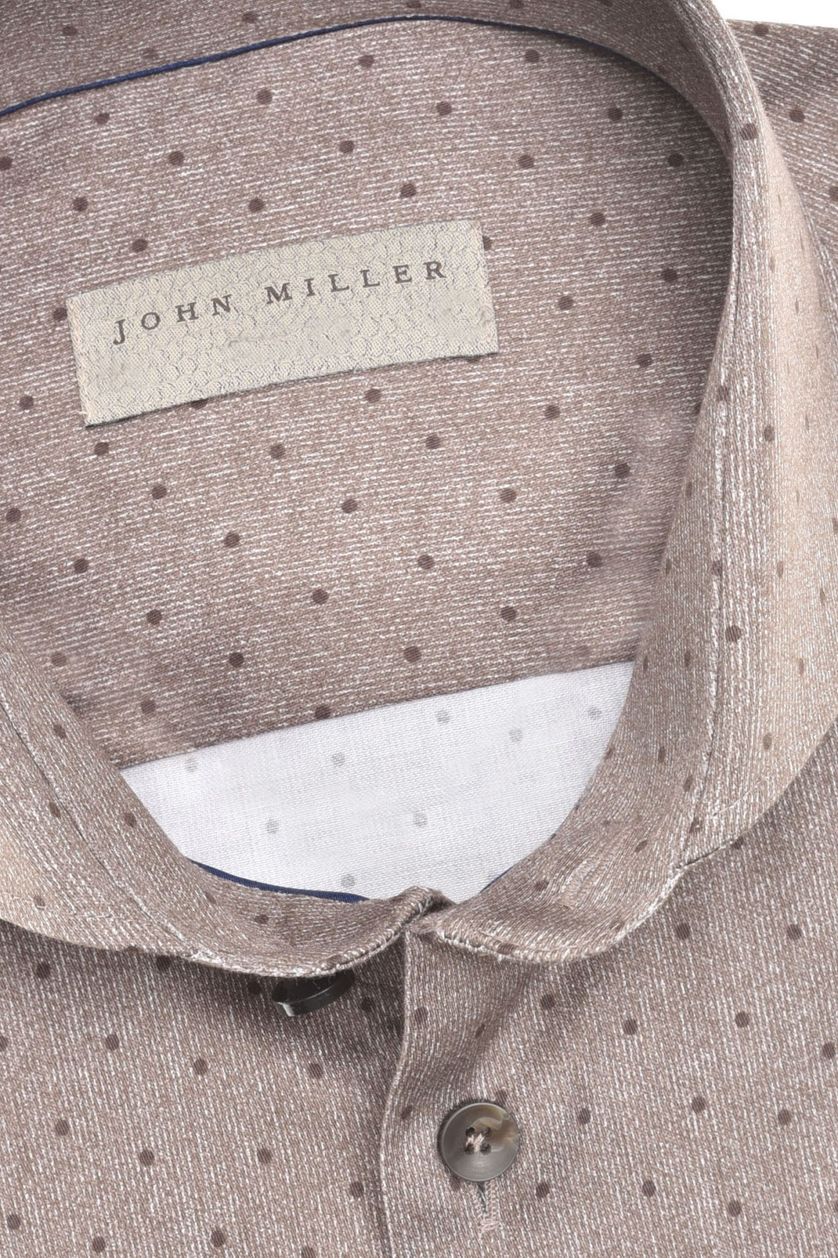 John Miller Business overhemd slim fit bruin geprint katoen