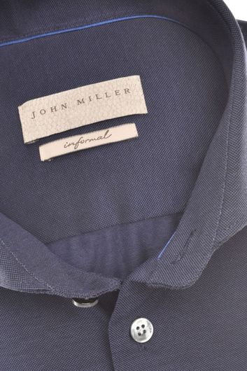 John Miller donkerblauw effen katoen slim fit business overhemd