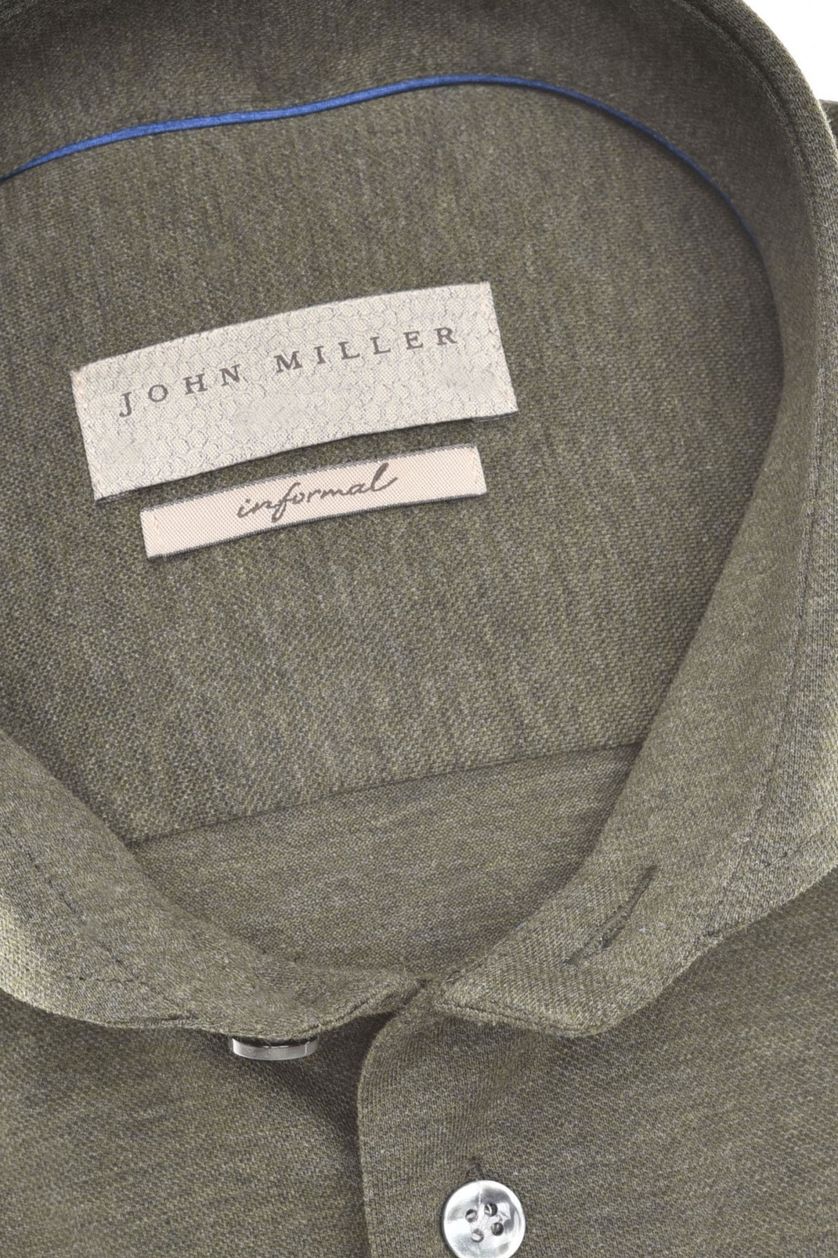 John Miller zakelijk overhemd Slim Fit normale fit groen effen katoen