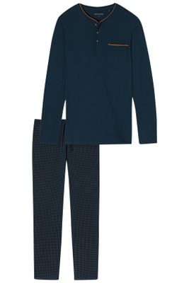 Schiesser Schiesser pyjama donkerblauw Serafino-kraag