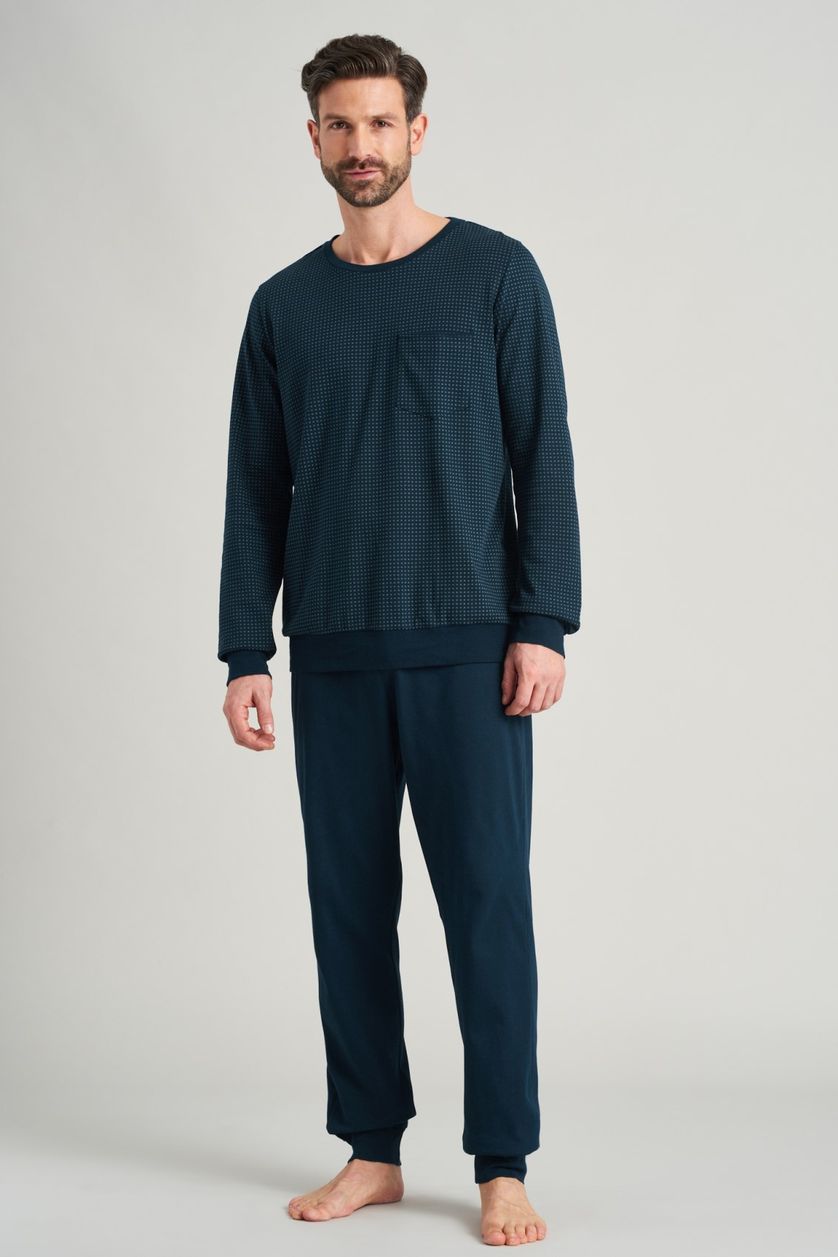 Pyjama lang donkerblauw geprint Schiesser
