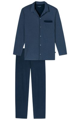 Schiesser Schiesser pyjama knoopsluiting jeansblauw geruit