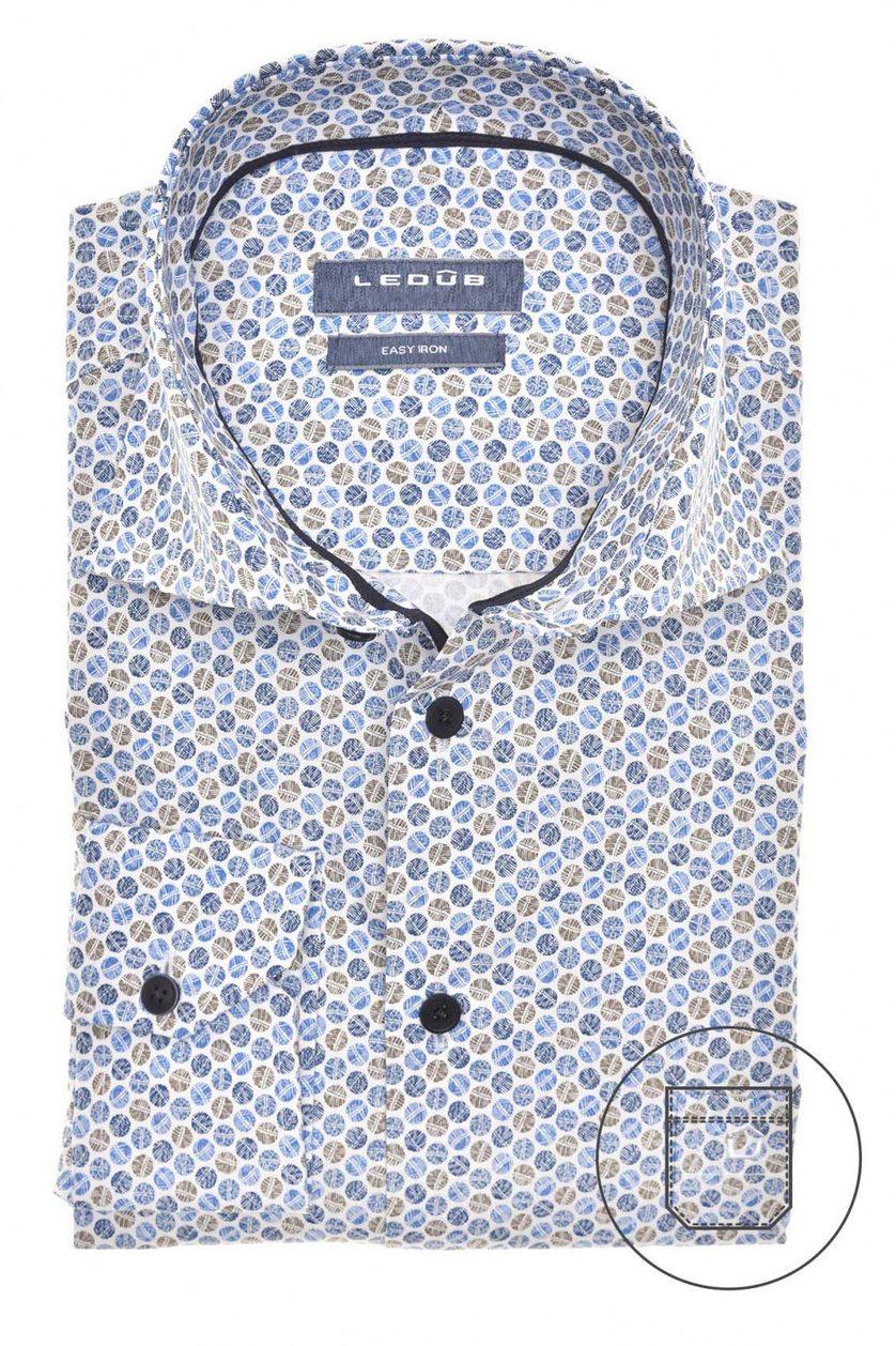 Ledub business overhemd Modern Fit normale fit blauw geprint katoen